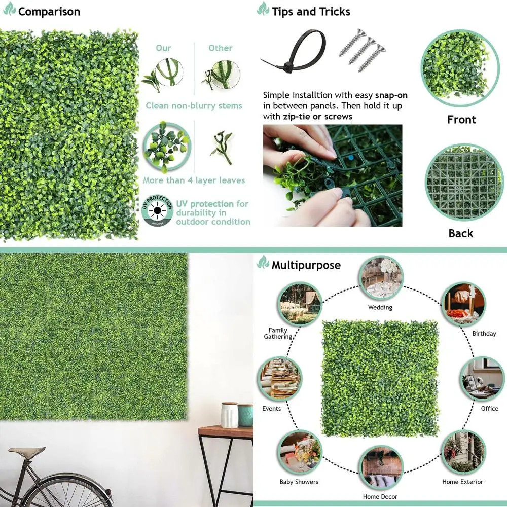 20x20 Artificial Boxwood Panels for Privacy Hedge and Greenery Backdrop, Ideal for Outdoor or Indoor Garden Decorations