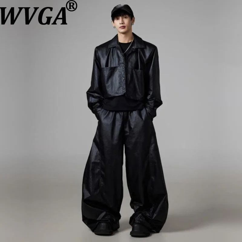 

WVGA Spring Autumn New Man High Street Vintage Wrinkled Trendy Short Coats Niche Chic Casual Wide-Leg Pants Two-Piece Set W12419