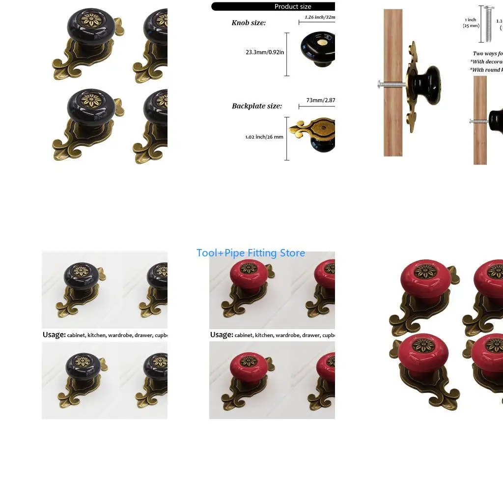 F92B Traditional Earthenware Cabinet Handle Single Hole Plan Metal Mixture Hardware 26mm Height