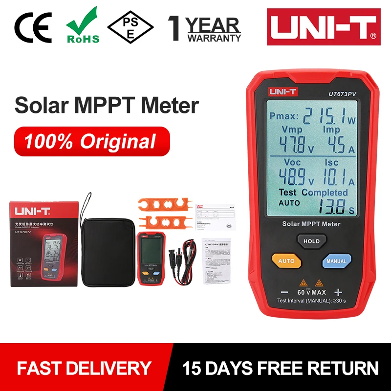 medidor solar mppt tester potencia maxima paineis fotovoltaicos rastreador pico de tensao de circuito aberto pmax lmp voc teste lsc ut673pv uni t ut673pv 01