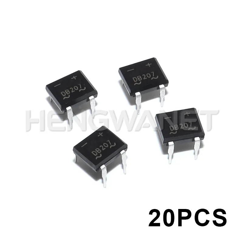 20PCS DB207 Retificador em Ponte DIP4 1000V 2A DB207S Diodos Retificadores de Potência Componentes Eletrônicos IC