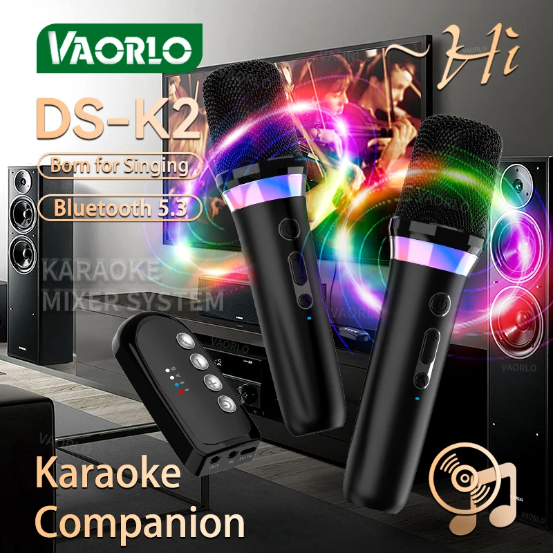 DS-K2 Karaoke Companion Bluetooth 5.3 Wireless Moving-Coil Microphones RGB Colorful Light KTV DSP Mixer System For Wired Speaker