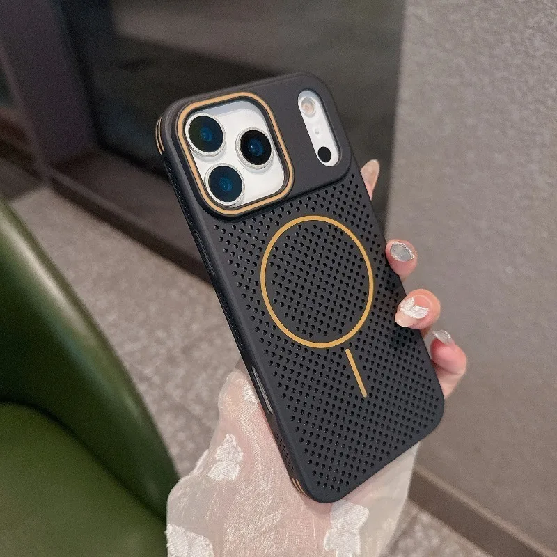 For IPhone 17 Pro Max Breathable Case Fine Ring Magnetic Attraction New Color Blocking Protective Cover