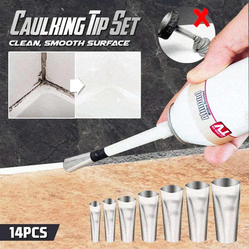 14PCS Stainless Steel Glue Nozzles Clean Lines Caulk Nozzle Applicator Caulking Finisher Glue Silicone Sealant Finishing Tools