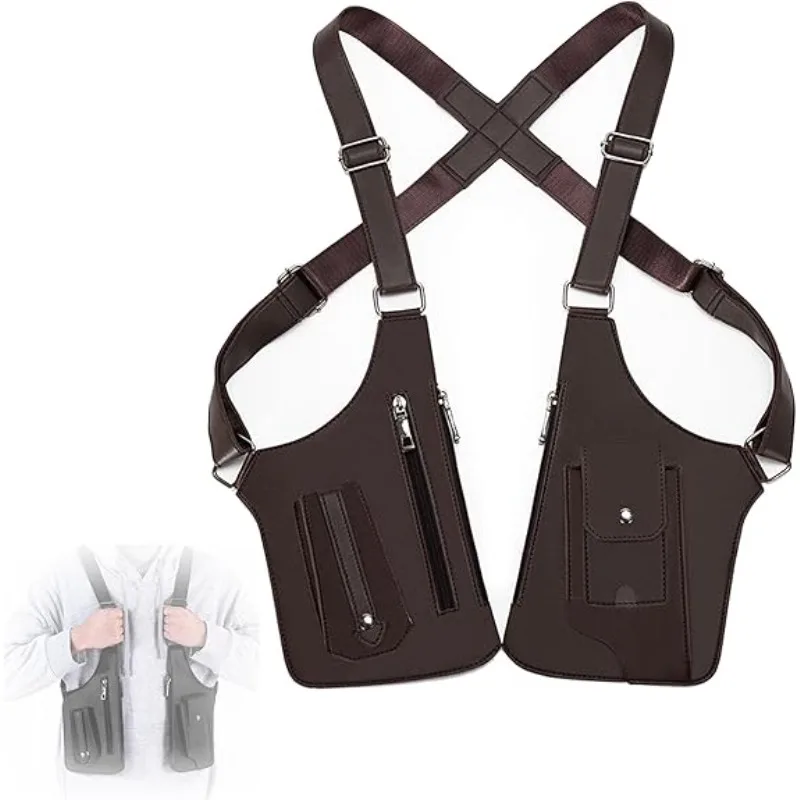 

High Quality Men's Tactical Vest Bag PU Leather Vintage Design Durable Chest Bag Phone Pouch Underarm Backpack for Commuting
