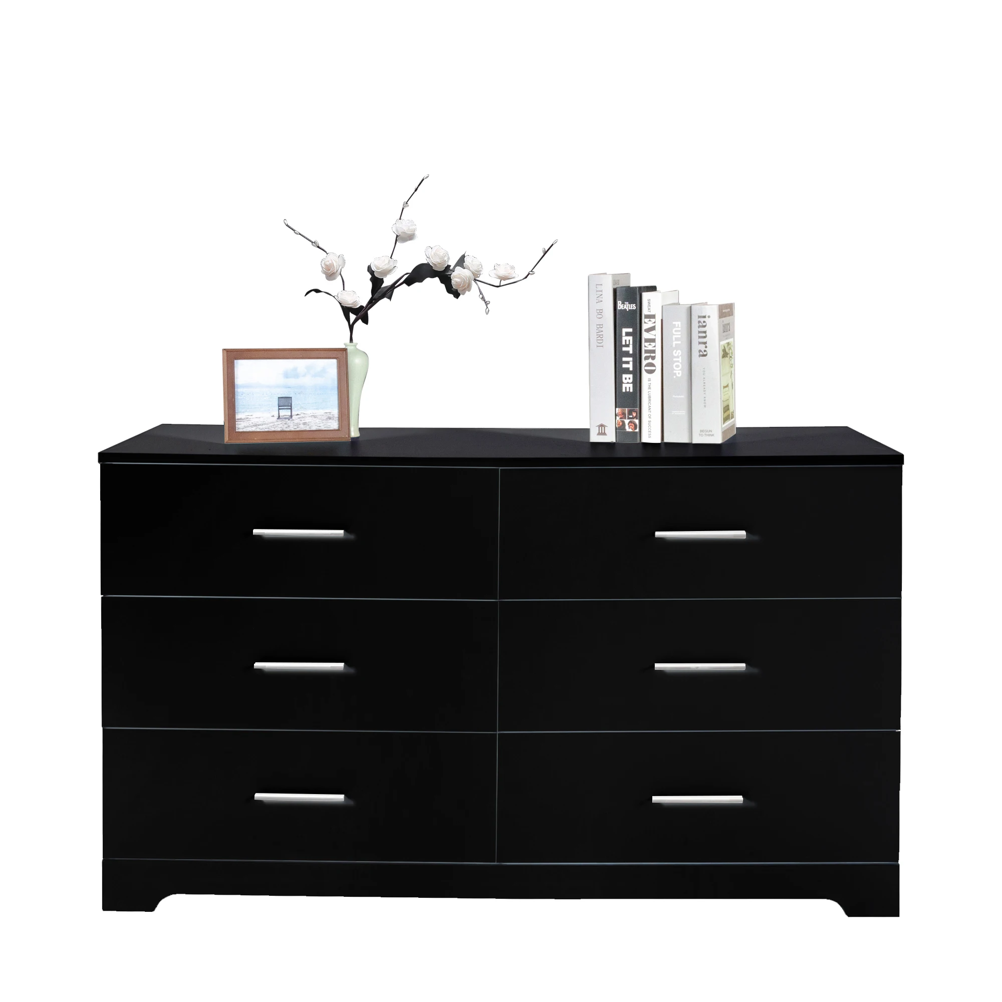 6 Drawer Double Dresser for Bedroom, Wide Storage Cabinet for Living Room Home Entryway, Black