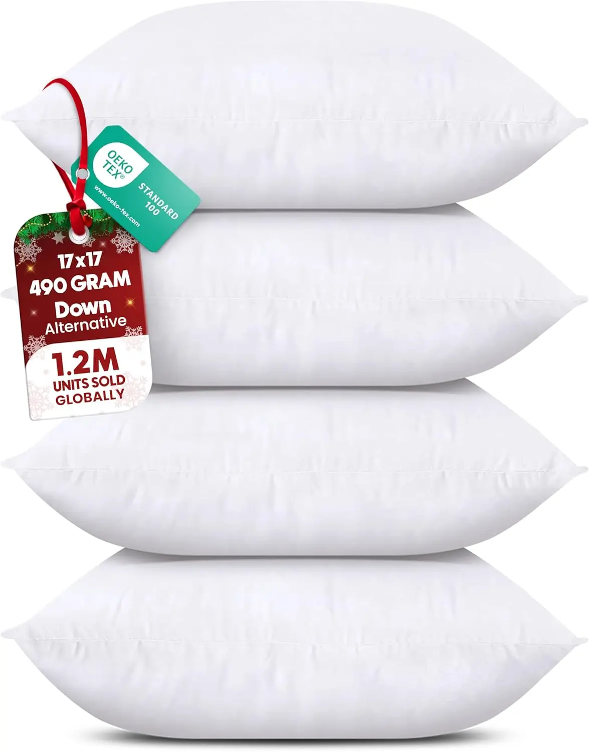 

Set of 4 White Decorative Throw Pillows, 17x17 Inches for Sofa Bed Couch Stuffer