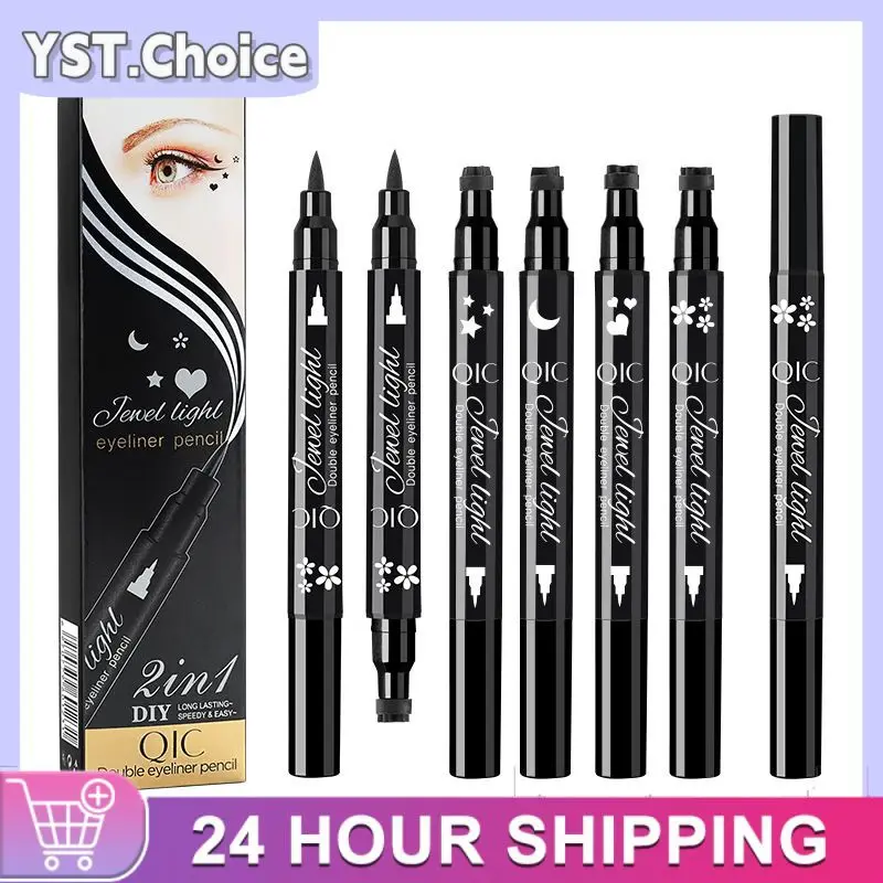 Double Head Moon Star Heart Flower Liquid Eyeliner Pen Black Stamp Makeup Seal Eyeliner Pencil Waterproof Cosmeticosmetic