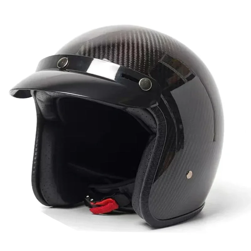 Super Lightweight Carbon Fiber Vintage Helmet 3/4 Jet Scooter Helmet Bright and Matte Black Open Face Motorcycle Helmets