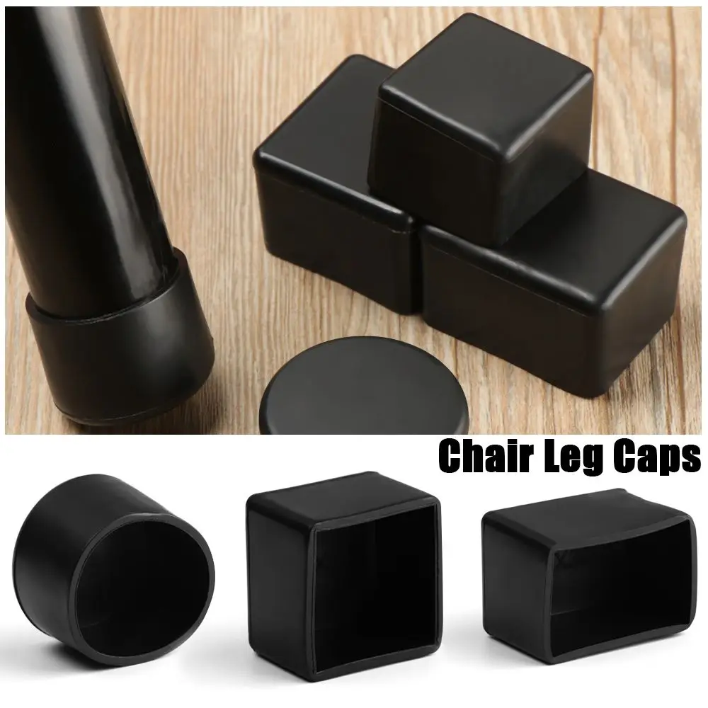 4Pcs/Set Black PVC Chair Leg Caps New Round Bottom Furniture Feet Silicone Pads Non-Slip Covers Floor Protectors Accessories image 2