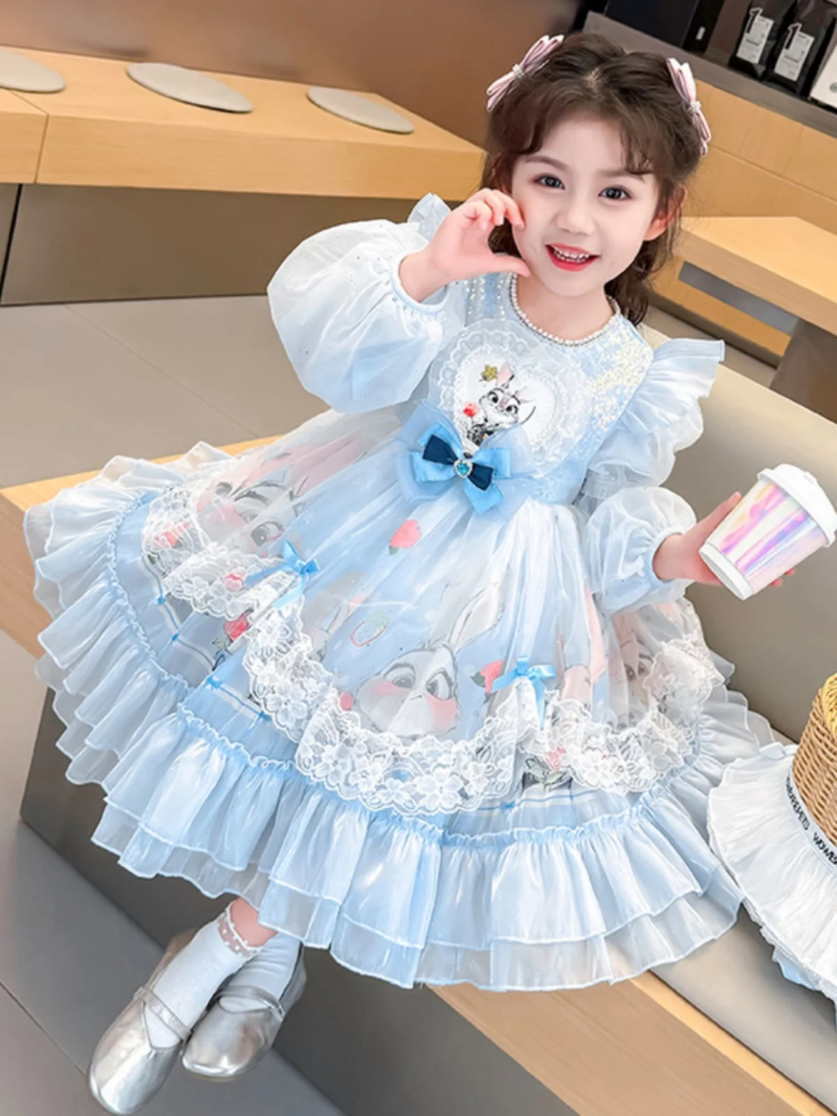 

Elsa Princ Dr Spring Autumn Sle 2025 New High-End Baby Girl Birthday Dr Long Sve round Ne Other Material