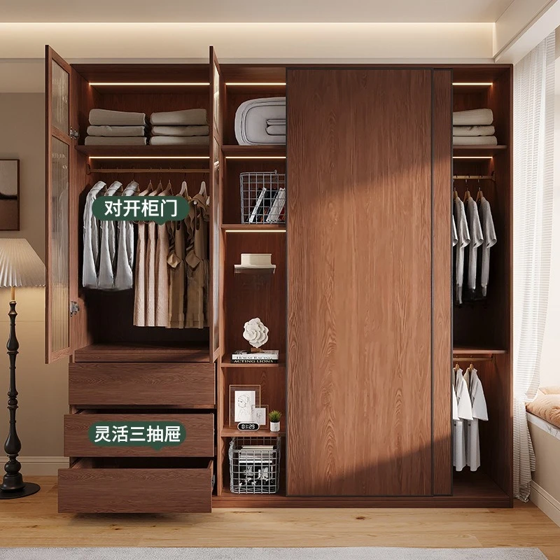 

Oak Solid Wood Wardrobes Chinese-style Glass Door Sliding Door Storage Living Room Cabinets Home Bedroom Furniture Kast JT40W