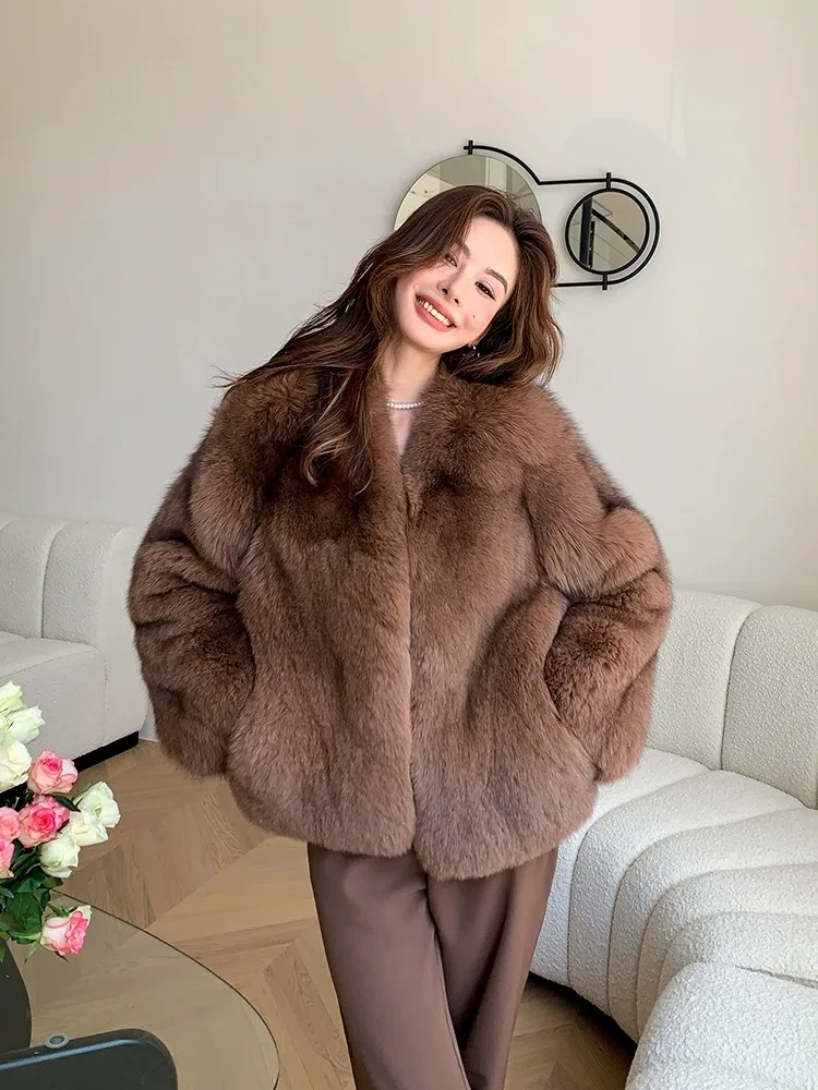 2024 New Style Real Fur Coat Women Autumn And Winter Fur Jacket Natural Fox Fur Coat Stand Collar Luxury Female Jacket