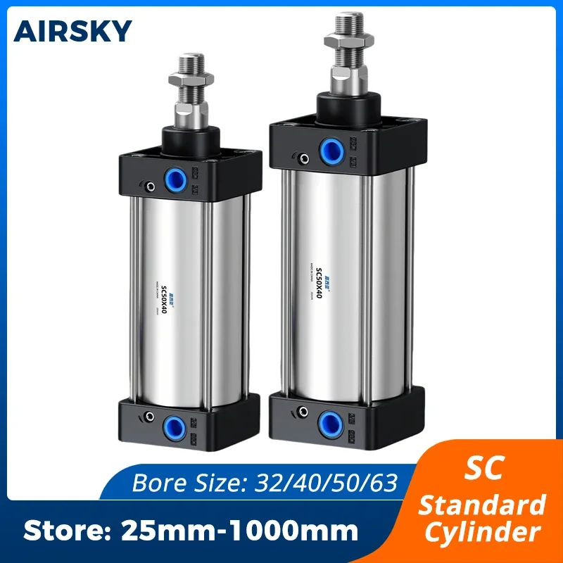 SC Standard Air Cylinder SC32/40/50/63mm Bore Aluminum Alloy Pneumatic Cylinder Piston 25/50/75/100/150/200/250mm Stroke