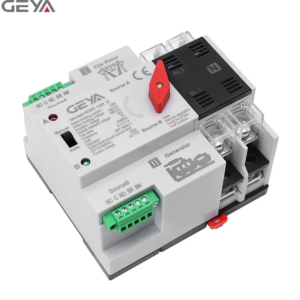 GEYA 2P 3P 4P ATS Podwójny automatyczny przełącznik transferu Przełączniki selektorowe Generator nieprzerwanej mocy na szynę Din ATS City Power