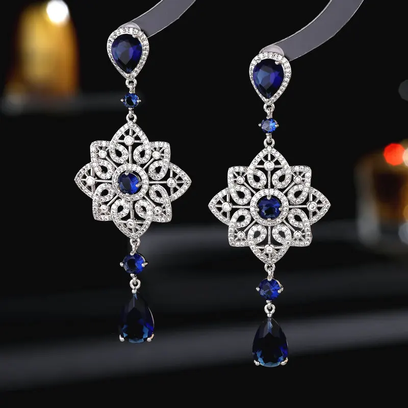 

Luxurious High-End Elegant Trendy Graceful Temperament Party Dress Accessories Hollow Pattern Long Water Drop Earrings
