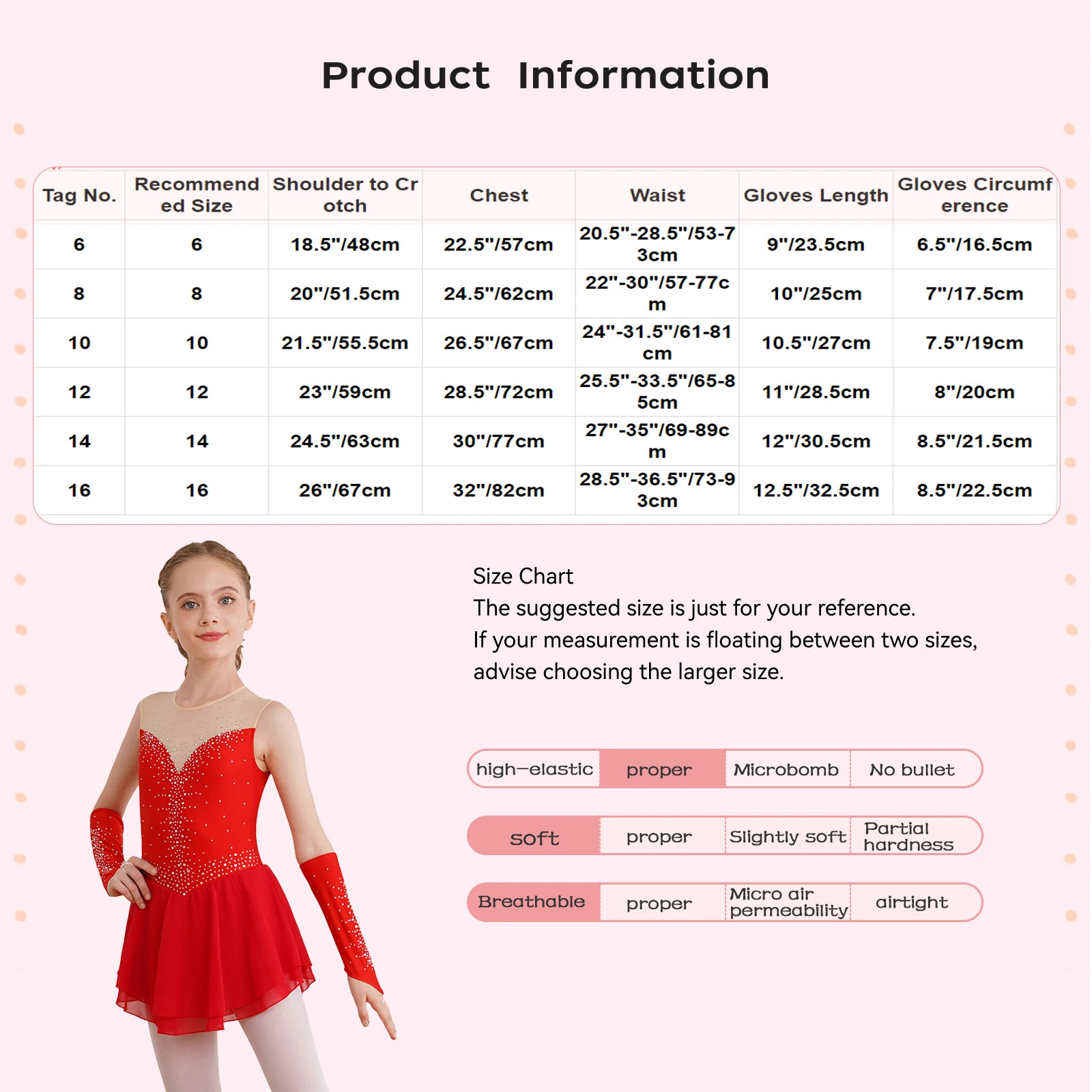 Kids Girl Figure Skating Dress Mesh Sleeveless Rhinestone Ballet Rhythmic Gymnastics Leotard Dress+Gloves Set Ballroom Dancewear