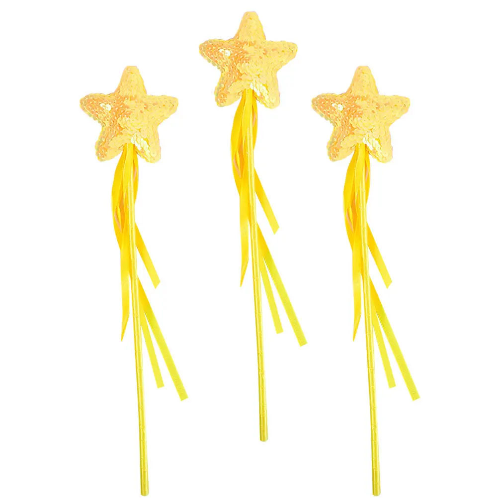 3Pcs Star Shape Fairy Wands Ribbon Design Portable Kids Fairy Rods for Parties Concerts Stage Prop Accessories