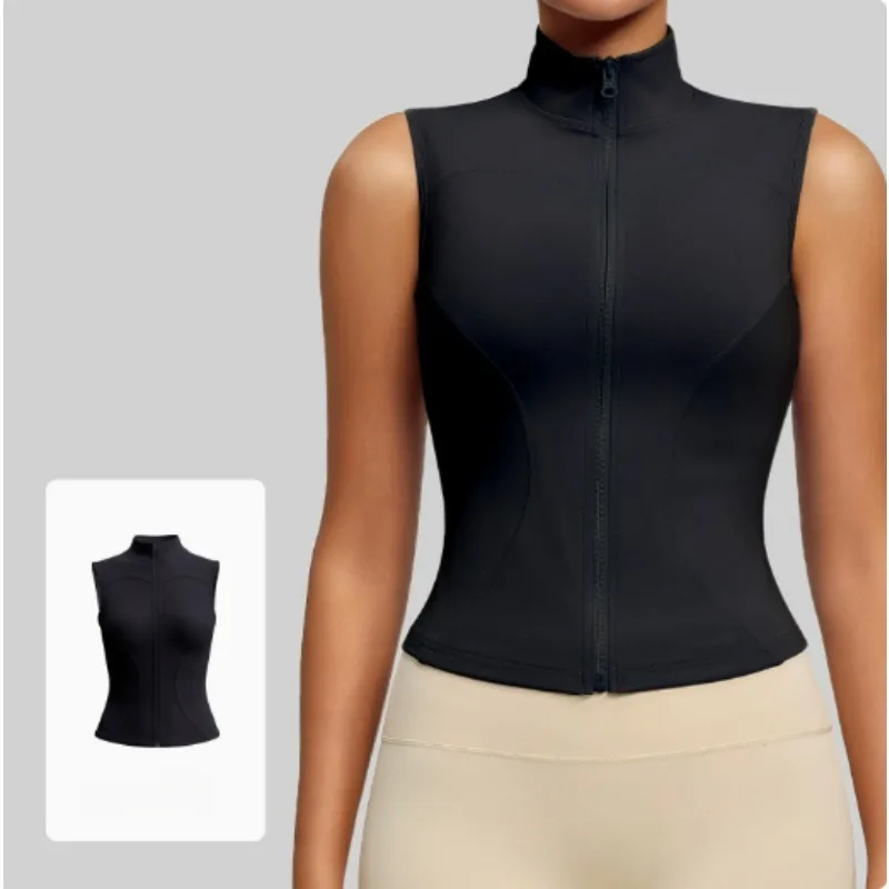 Women's yoga, fitness, sports clothing, sleeveless stand-up collar, zipper exercise vest, slender yoga and fitness vest