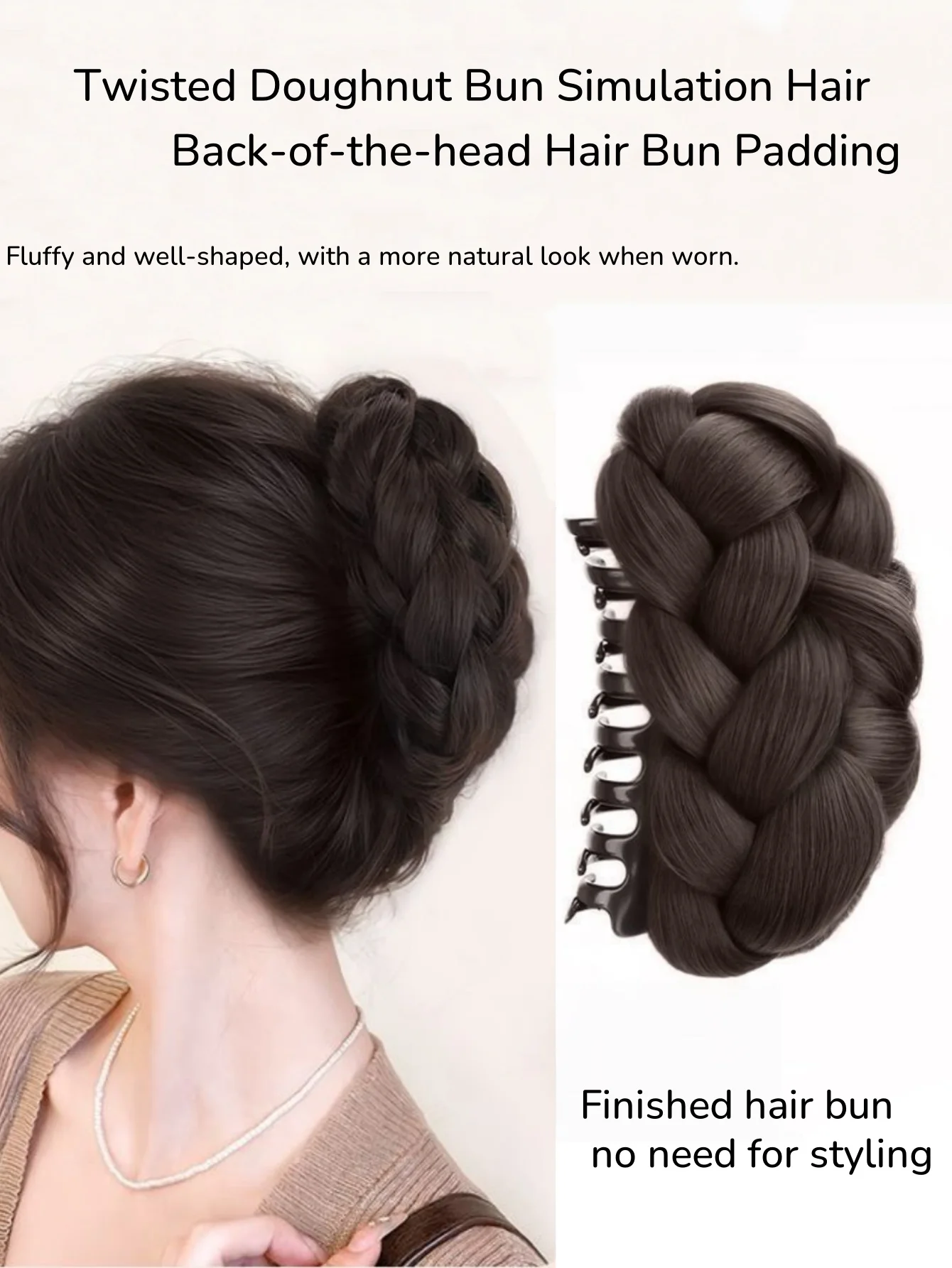Damen-Haarteil mit geflochtenem Dutt, künstliche Haarklammer, Kleber, Hochsteckfrisur, flauschiges Haar-Accessoire, Haarbündel für den Hinterkopf – Detail 8