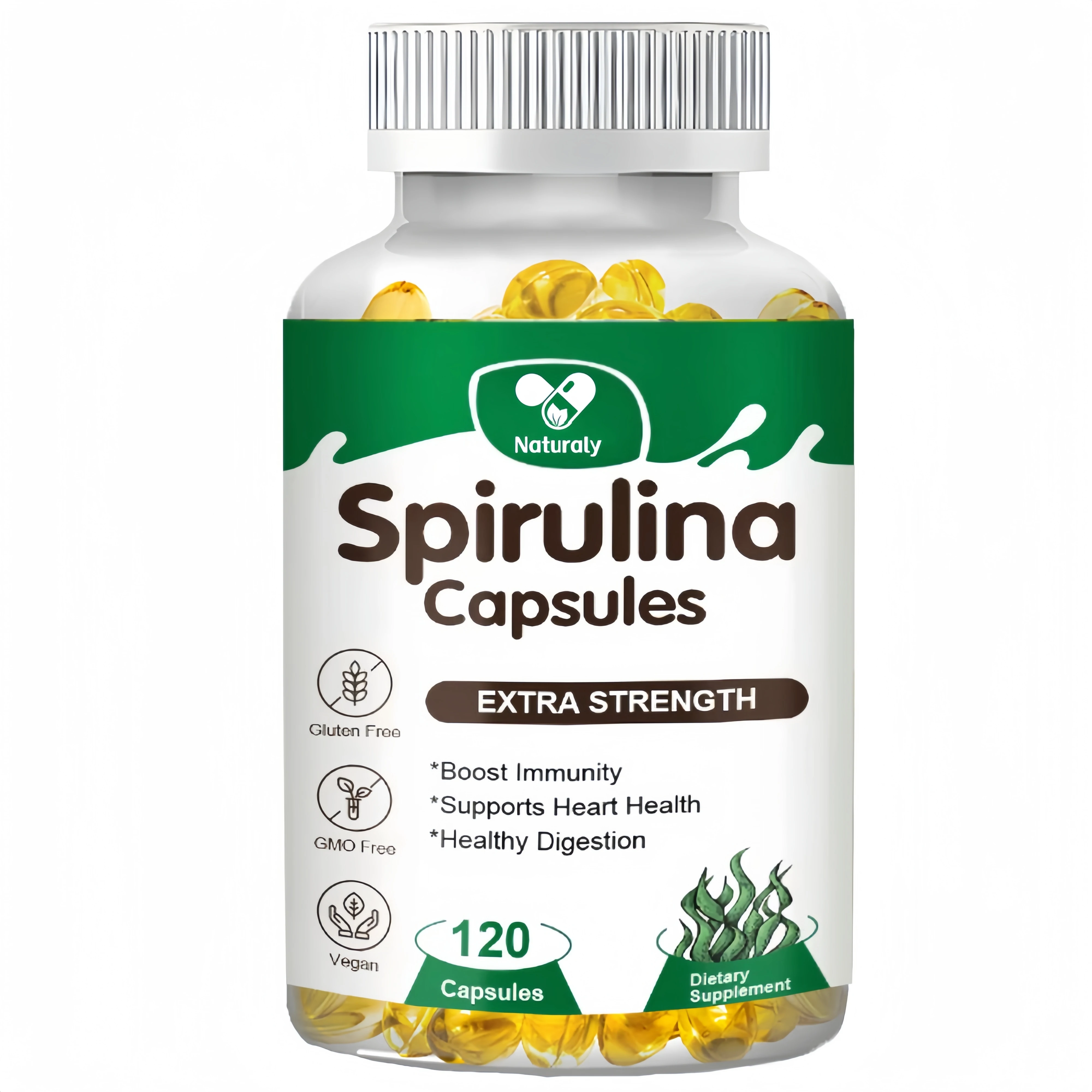 Spirulina Capsules  Maximum Strength Supports Immune System, Heart, Cells and Energy