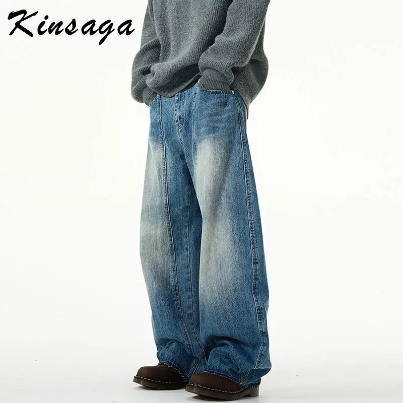 

Men Street Wear Couple's Lover‘s Barrel Leg Twist Banana Jeans Retro Vintage Pintuck Curved Hip Twist Tapered Denim Pants