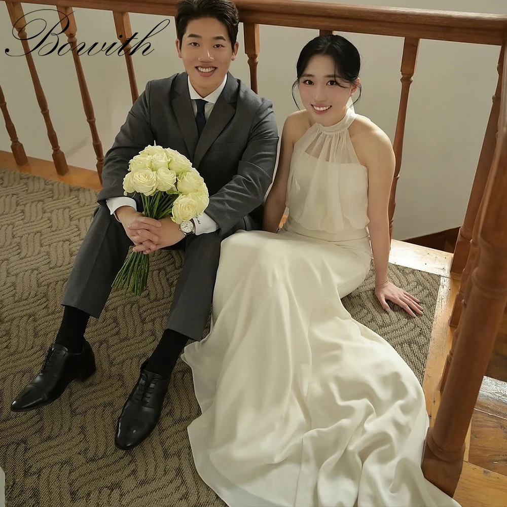 

Bowith O-Neck Sleeveless Korean Wedding Dresses Elegant Sleeveless Outdoor Wedding Photo Shoot Dresses ウエディングドレス Customized