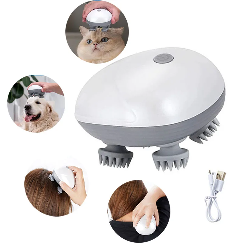 Electric Scalp Head Massager Kneading Vibrating Device Health Care Shoulder Neck Leg Arm Deep Tissue Massage Cat Pet Massager