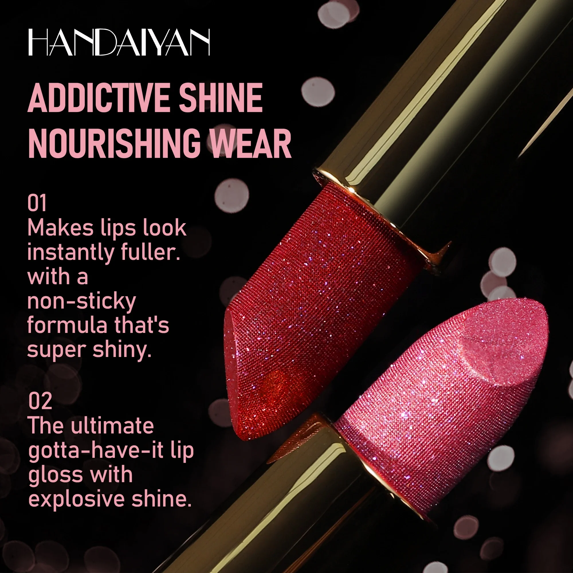 8 Colors Glitter Diamond Lipstick Long-Lasting Pink Brown Pearlescent Metallic Purple Sparkling Lipstick Makeup Cosmetic
