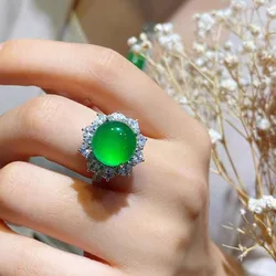 Ice Yang Green Chalcedony I Inlaid Agate Ring Jewelry
