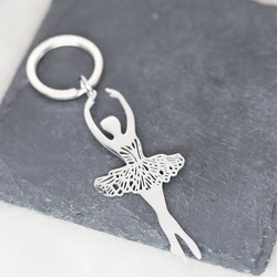Grace Ballet Dancer Stainless Steel Charms Waterproof Pendant Keychain School Bag Car Key Chains for Women Girl Jewelry Trinket