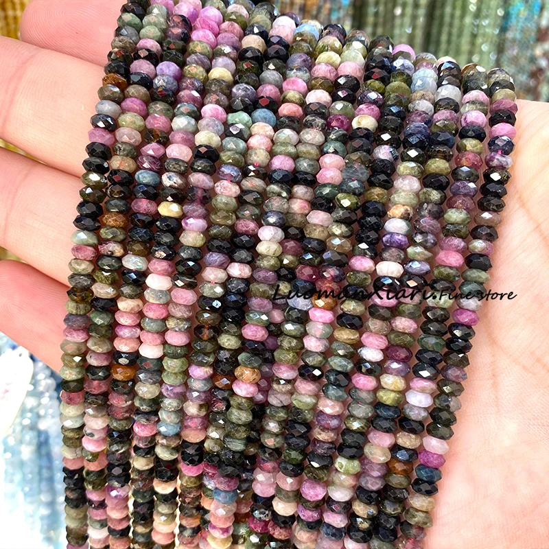 2x5mm Faceted Abacus Natural Stone Tourmaline Loose Rondelle Spacer Beads for Jewelry Making DIY Earrings Bracelet Accessories