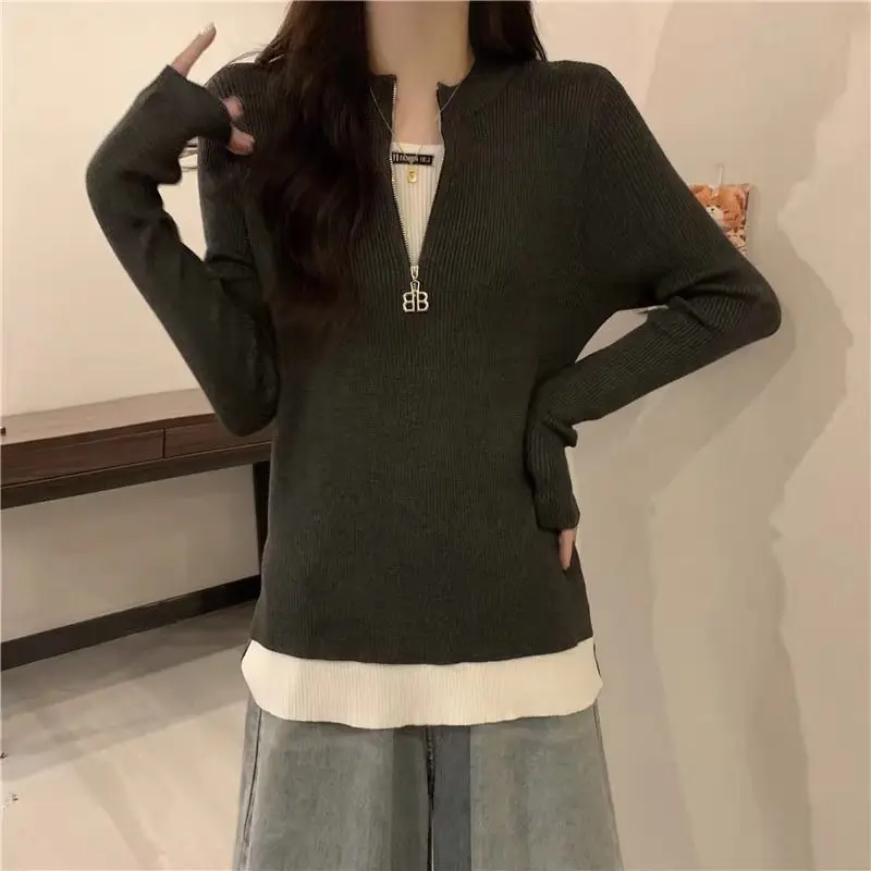 Haut de chemise de base patchwork à manches longues, grande taille, nouveau, automne et hiver