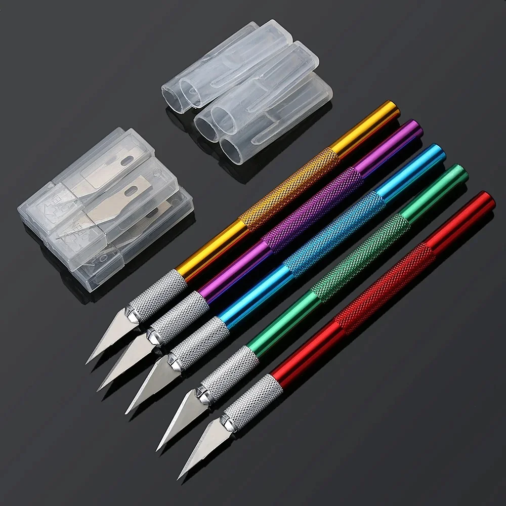 Non-Slip Metal Scalpel Knife Tools Kit Cutter Engraving Craft knives + 5pcs Blades Dental Tools