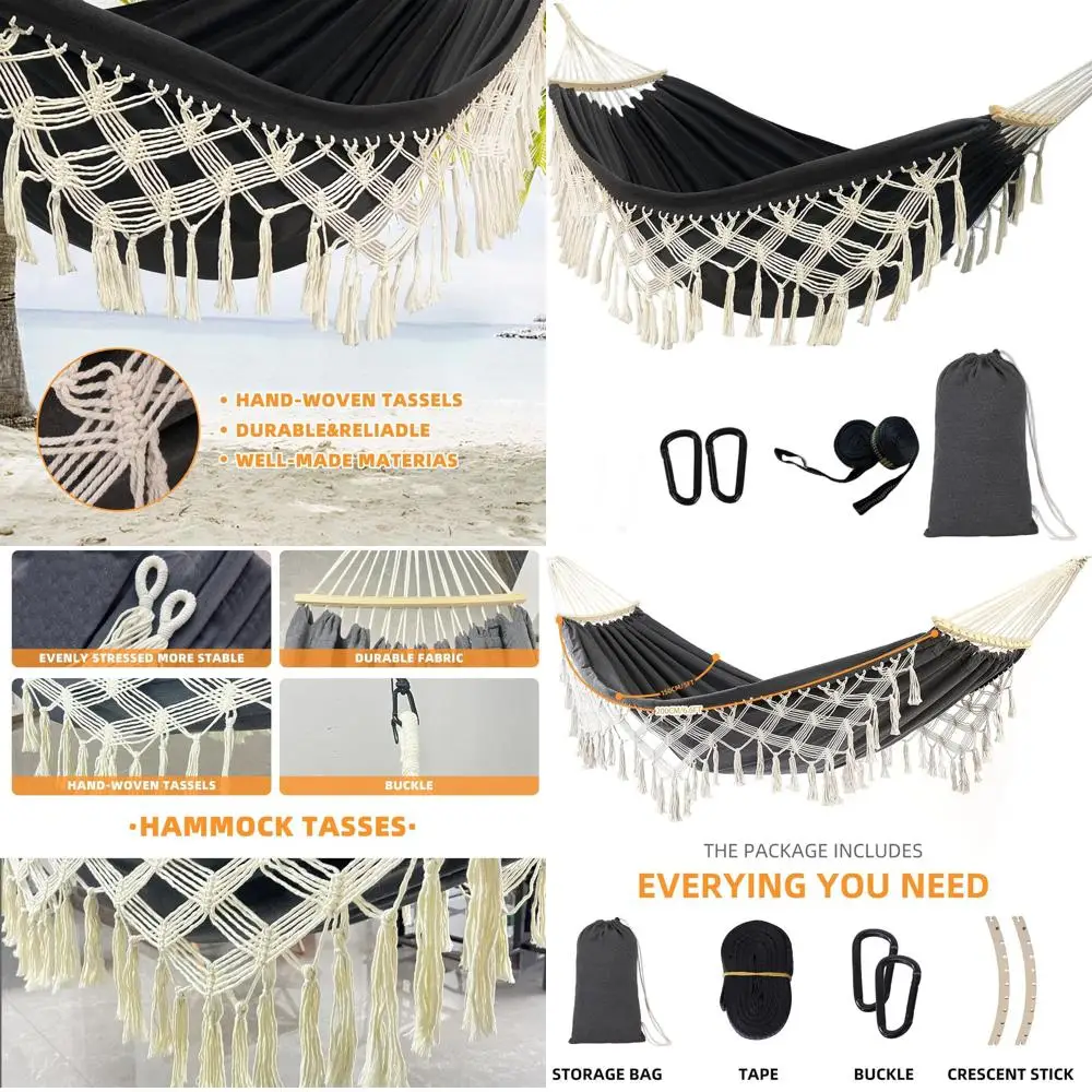 

Двойные качели-гамак для наружного и внутреннего использования, макс. 500 фунтов, стиль макраме, черный и серый