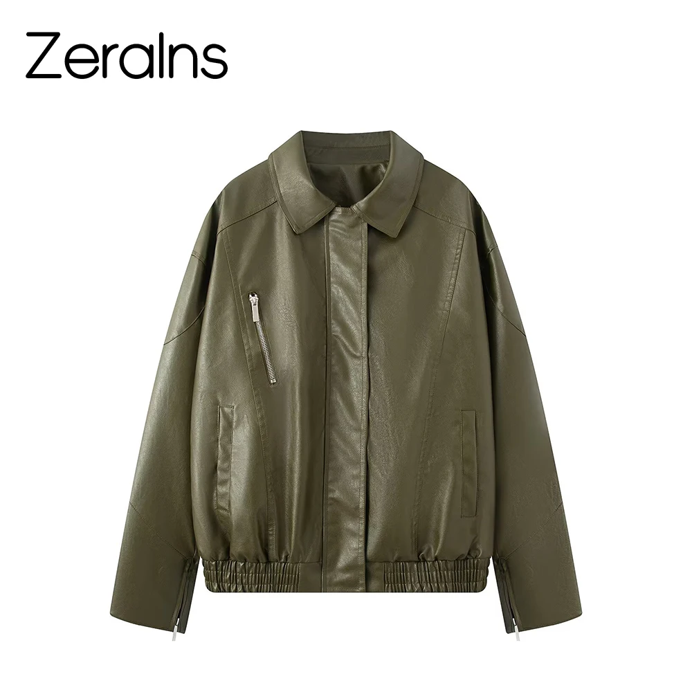 ZERAINS américain rétro moto veste en cuir veste courte femmes automne nouvelle ample décontracté polyvalent veste en cuir
