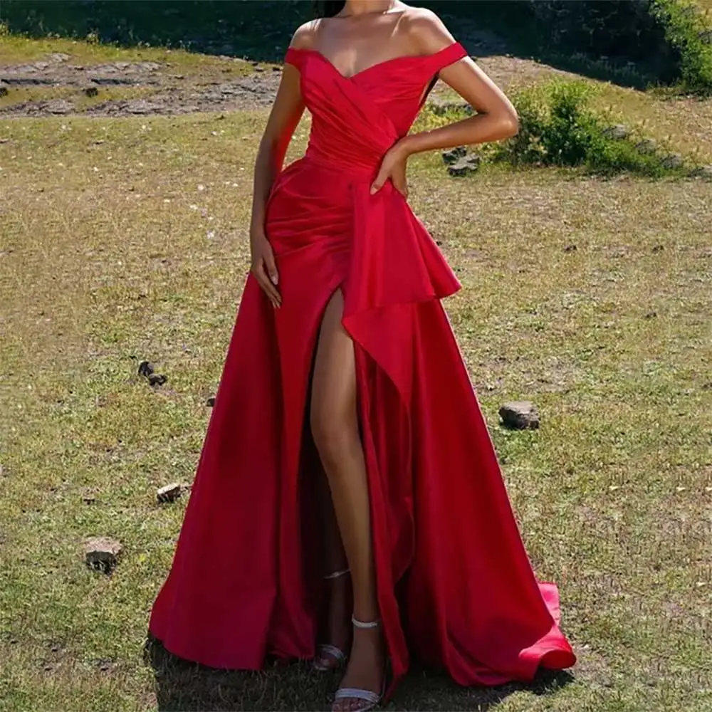 

Chic Evening Dress Sleeveless Sweetheart Neck Side Slit Ruffled Backless Prom Party Dresses Elegant Cocktail Gowns for Women