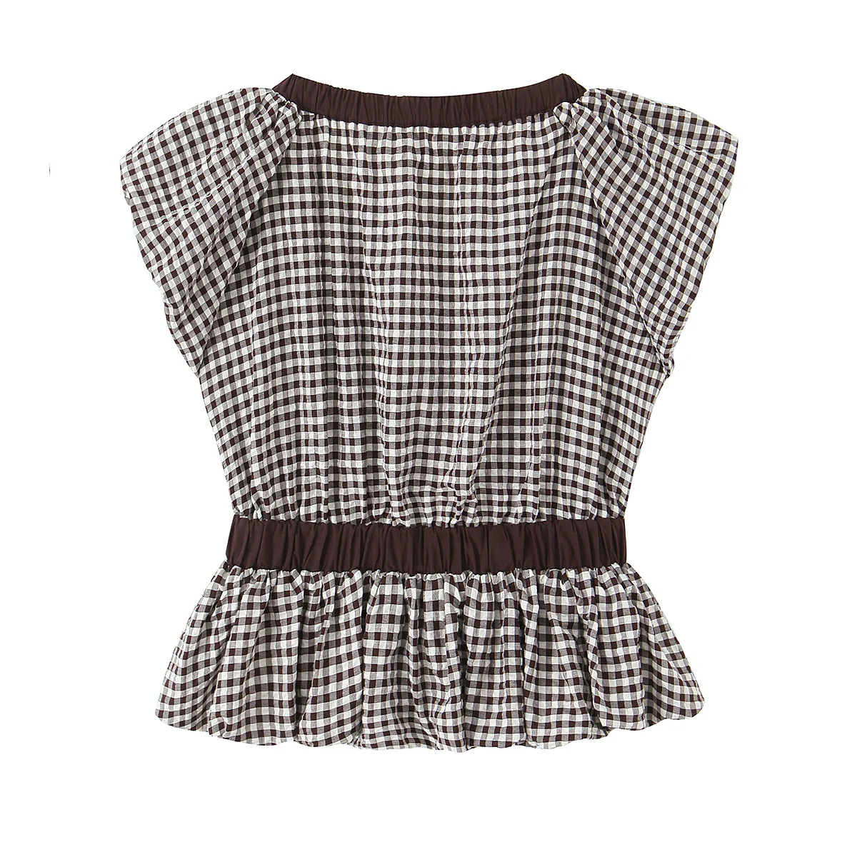2026 New Women's European Elegant Plaid Ruffles Tanks Tops Lady Vintage V-neck Balloon Bow Lace-up Party Sleeveless Short Blouse