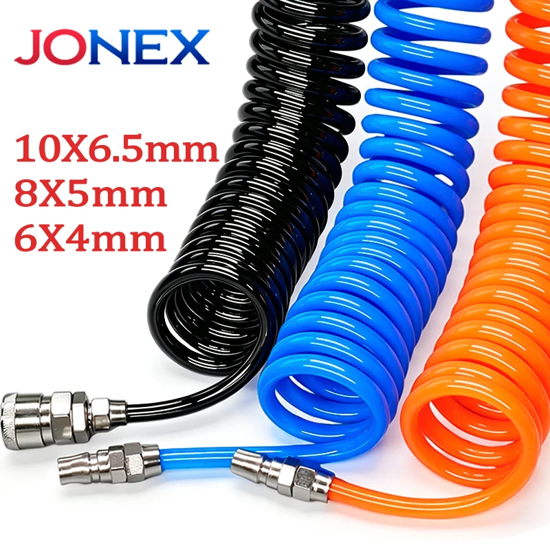 6/9Meters Spiral Compressed Air Hose OD 6mm 8mm 10mm Flexible PU Polyurethane Pneumatic Tube With EU / C(JP) Fitting Select Type