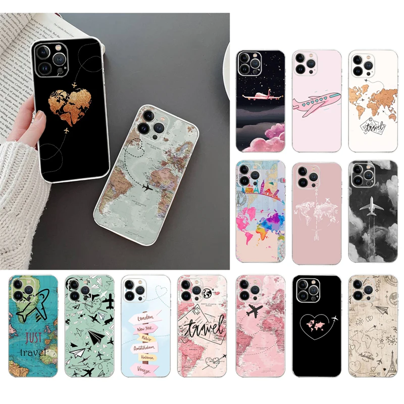 Travel Plane Phone Case For iphone 16 15 14 Pro Max 16 15 14 13 12 Pro 15Plus iphone 11