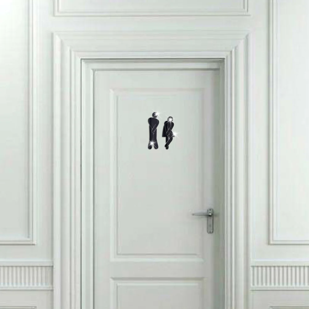 

2Pcs 3D Mirror Wall Stickers Man and Woman Toilet Wall Decal Waterproof Removable Plastic Sticker for Bathroom Home Decor Black