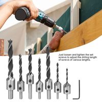 7 Pcs Carbon Steel Countersink Drill Bits Set 5 Flute Design With Hex Key Wrench Wood Countersink Drill Bit 3-10mm Size Range