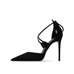 Women's Summer Sandals Cross Strap Sexy High Heels Black Suede Shoes Skirt