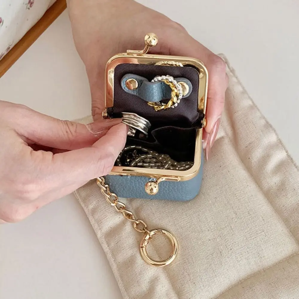 Luxury With Keychain Kiss Lock Coin Purse Mini Multicolored Leather Jewelry Bag Wallet Solid Color Small Item Bag Ring