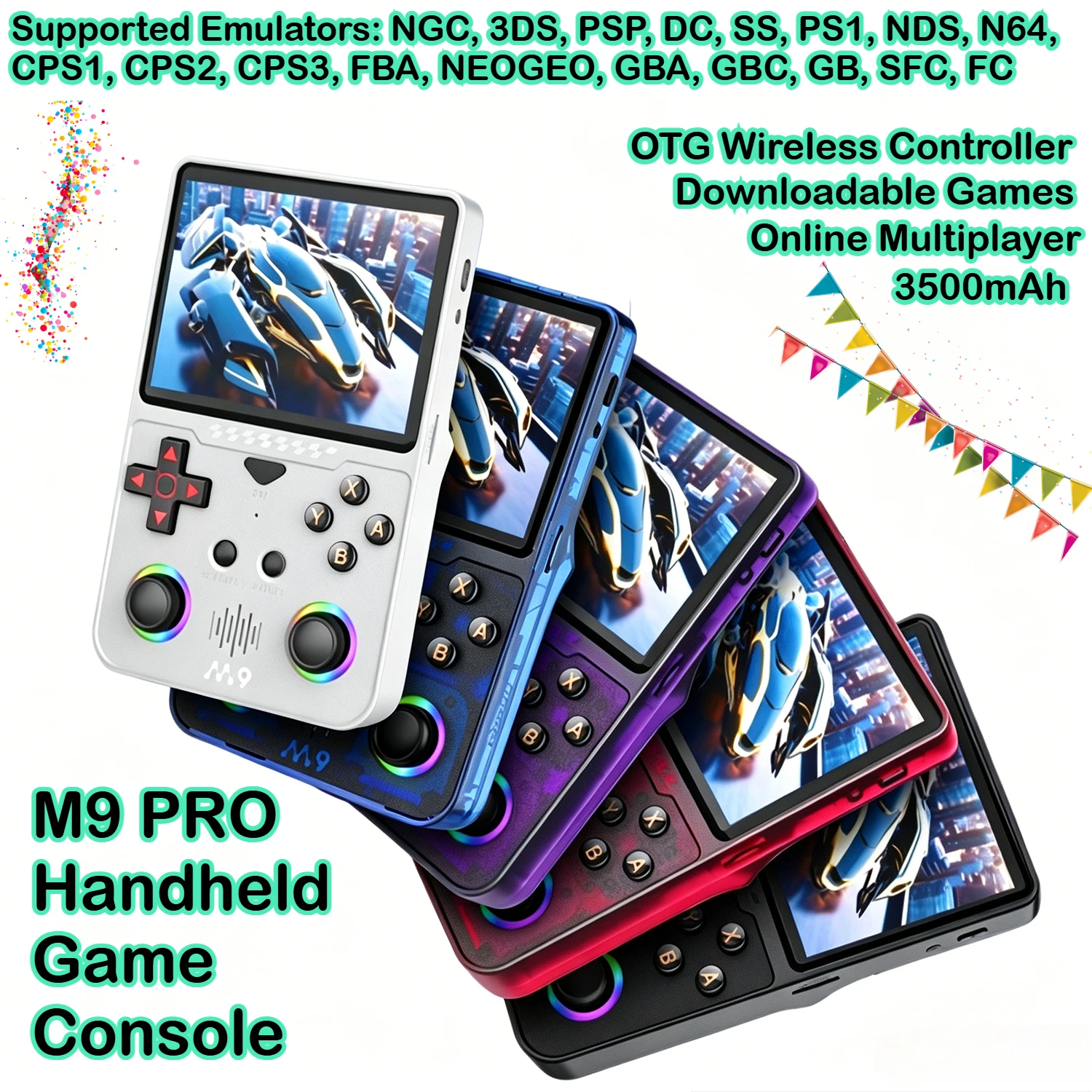 Console de Jogos Portátil Retro M9 com Sistema ArkOS EmuELEC, Player de Arcade Portátil com Tela IPS, WiFi Integrado e Controle Sem Fio OTG