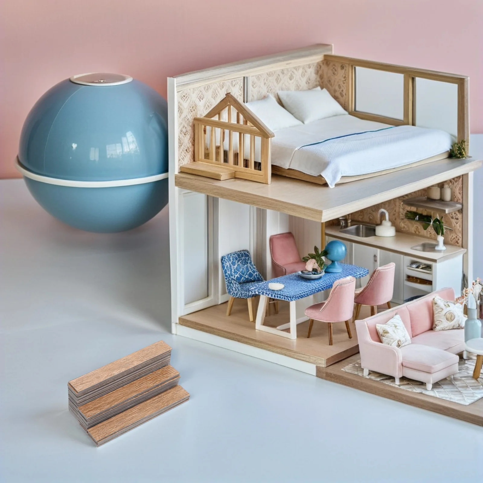

40 Pcs House Collage Floor Miniatures Dollhouse Accessories Furniture Flooring Self-adhesive Panels Wooden Tiny Grain