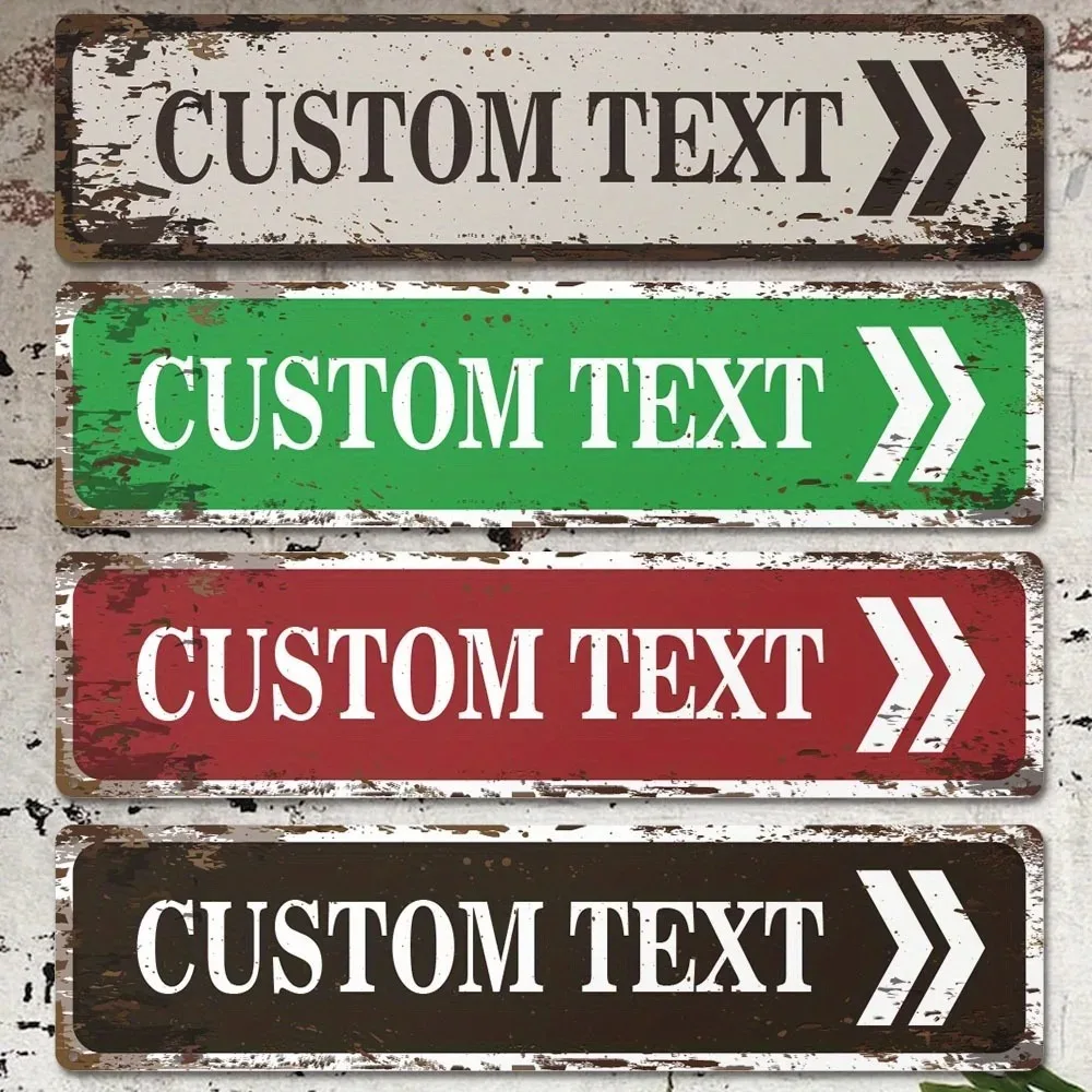 1pc 2D Flat Custom Personalized Text Wall Plaque Rustic Worn Green Arrow Aluminum Sign Weatherproof Vintage Bar Decor Only For D