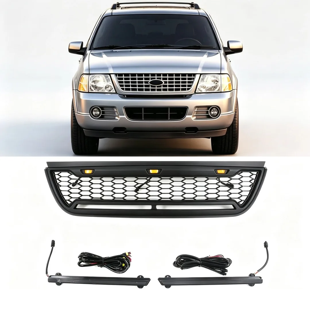Front Honeycomb Mesh Grille Bumper Grill Decoration Body Kit Exterior Accessories Direct Fit For Ford Explorer U152 2002-2005