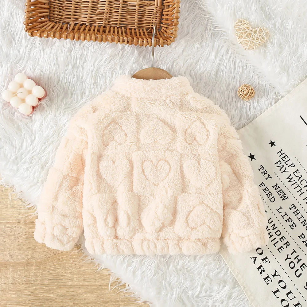 Spring and Autumn Hairy Baby Girl Coat Solid Color Three Dimensional Bear Zipper Cute Coat for Baby Girls