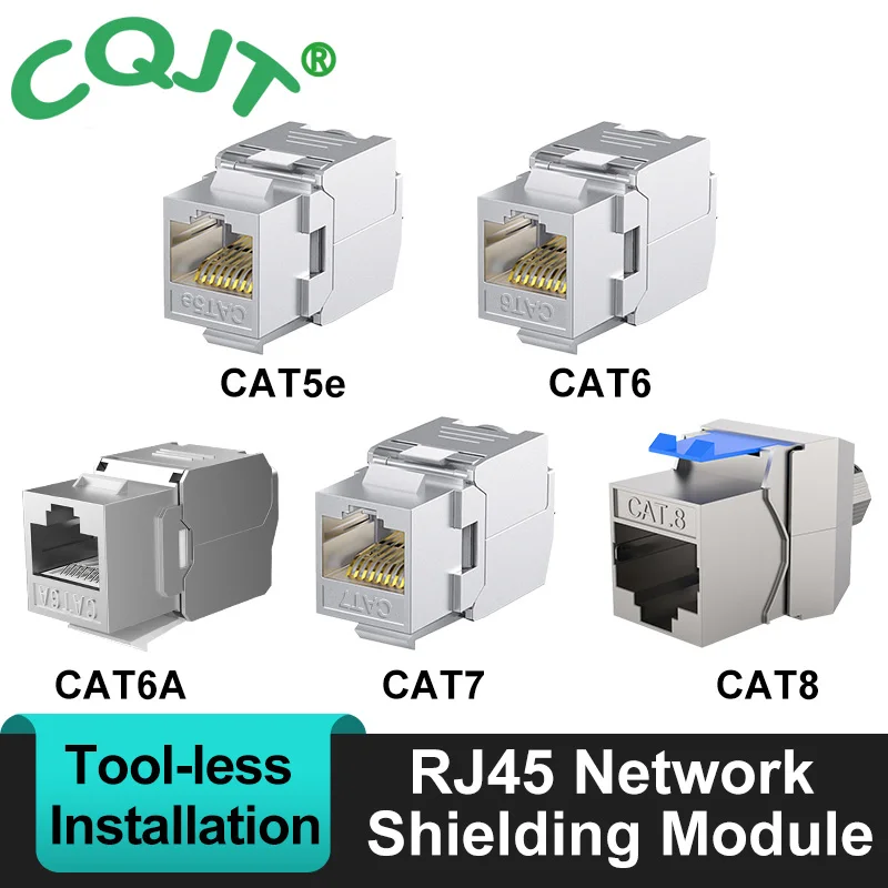 Módulo keystone blindado stp sem ferramentas rj45 cat8, adaptador de acoplador de rede de liga de zinco cat7 cat6a cat6 cat5e com travamento automático